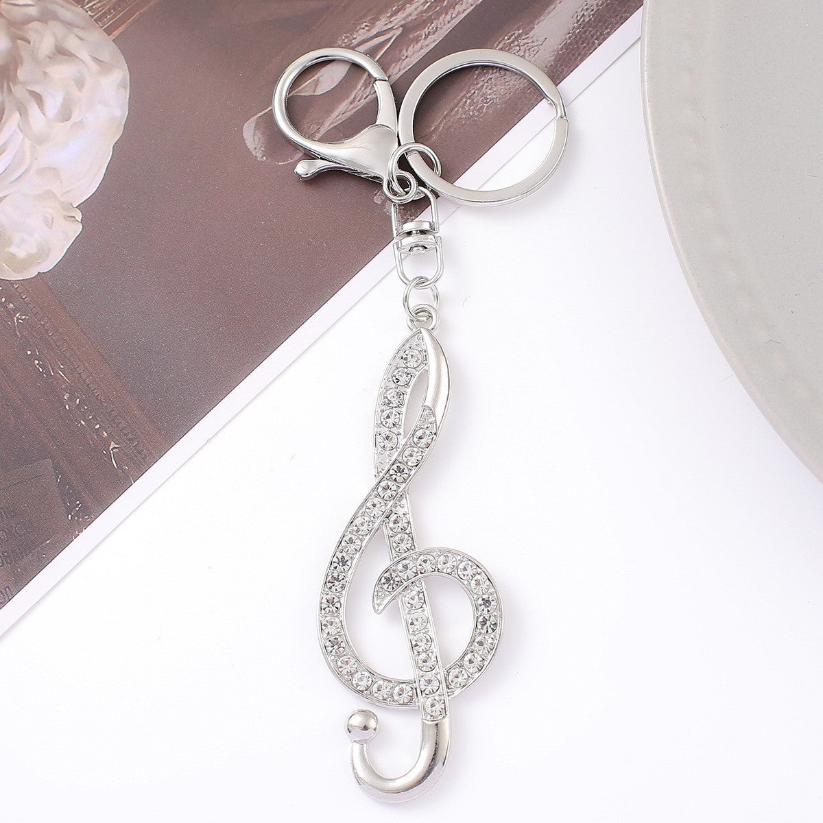 Rhinestone Music Note Keychain Luxury Metal Bag Charm