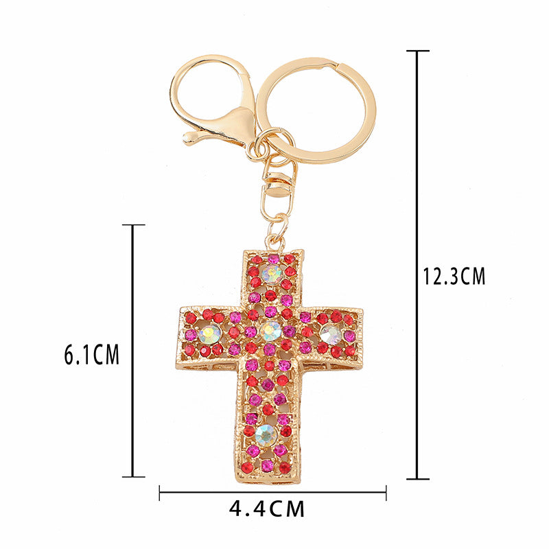 Rhinestone Cross Keychain Metal Bag Backpack Charm Gift