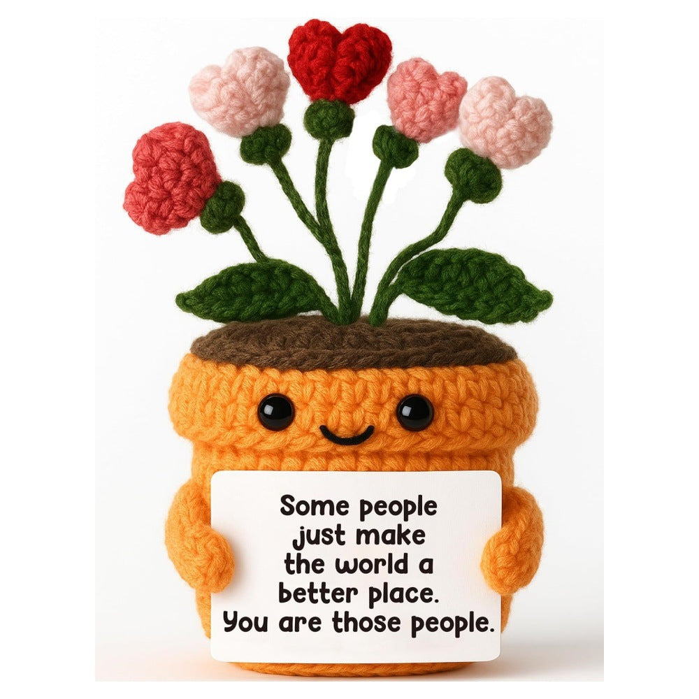 Handmade Crochet Flower Pot Positive Message Gift