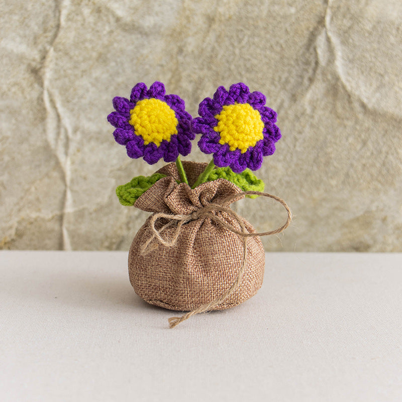 Valentine Handmade Crochet Daisy Potted Faux Flower