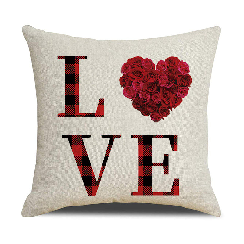 Valentine Home Decor Buffalo Plaid Love Heart Pillow Cover