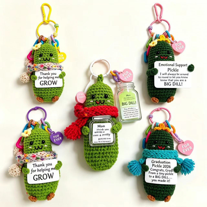 Handmade Crochet Cucumber Keychain Plush Toy Cute Fidget Doll