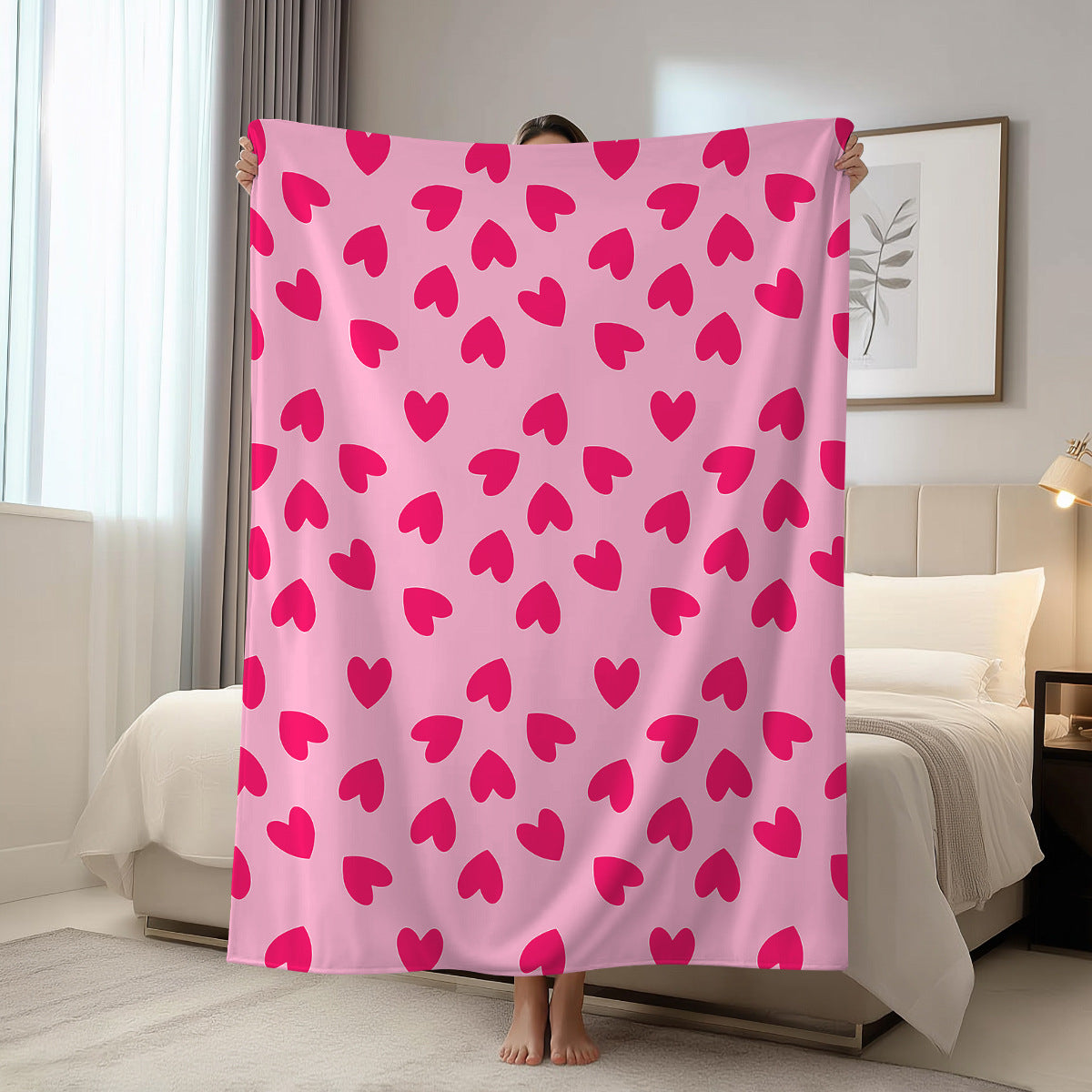 Valentine Flannel Throw Blanket Cozy Heart Print