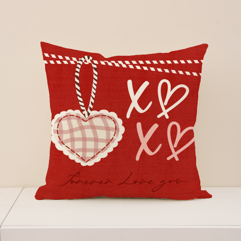 Red Valentine's Day Heart Pillow Covers Set for Sofa Decor
