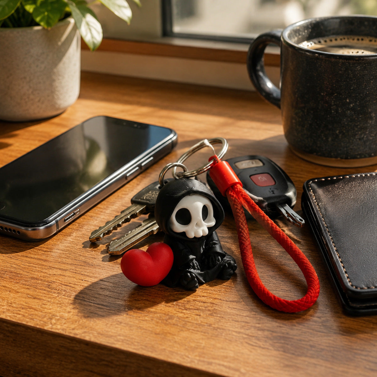 3D Printed Skull Heart Decor Keychain Plastic Gift Accessory
