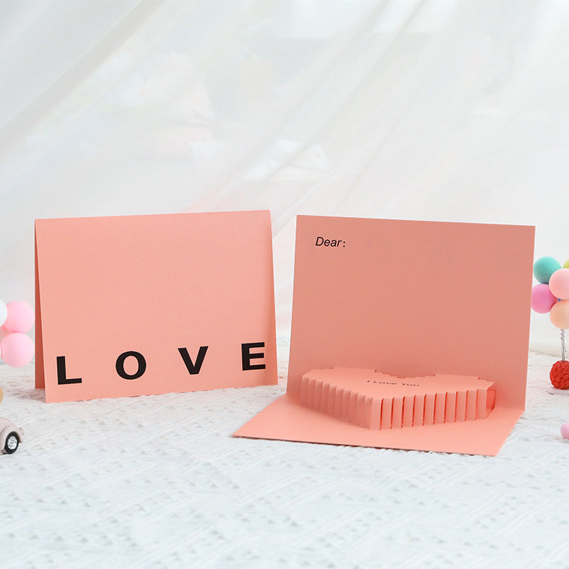 Valentines 3D Pop Up Love Greeting Card Pink Heart Handmade