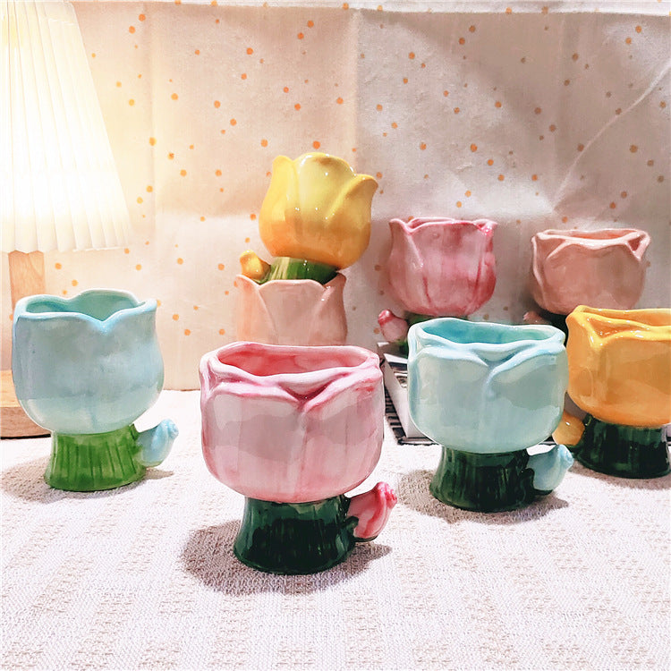 Tulip Ceramic Candle Holder Floral Tabletop Decor