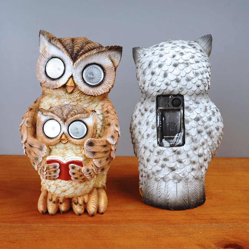 Solar Owl Garden Statue Resin Outdoor Yard Lawn Decor Light