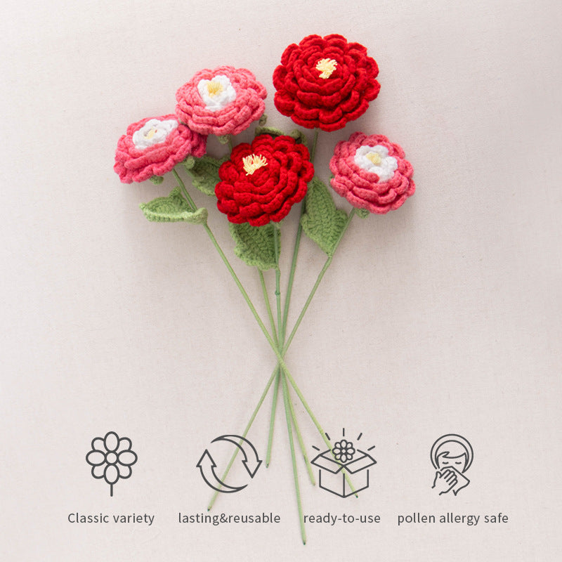 Valentine Handmade Crochet Ranunculus Single Stem Flower