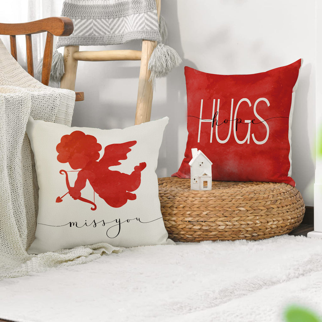 Valentine Nordic Linen Heart Print Pillow Cover Set