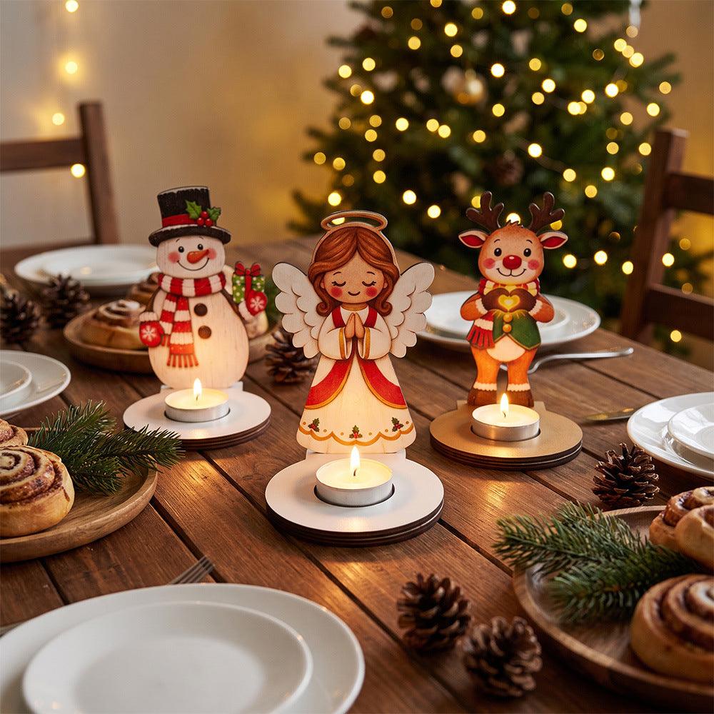Christmas Wooden Character Candle Holder Tabletop Decor