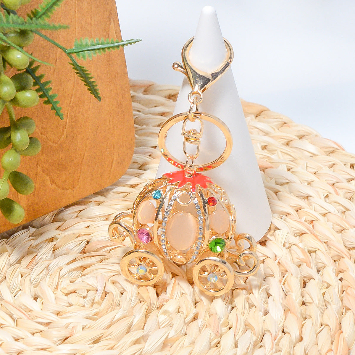Rhinestone Pumpkin Carriage Keychain Bag Charm Gift