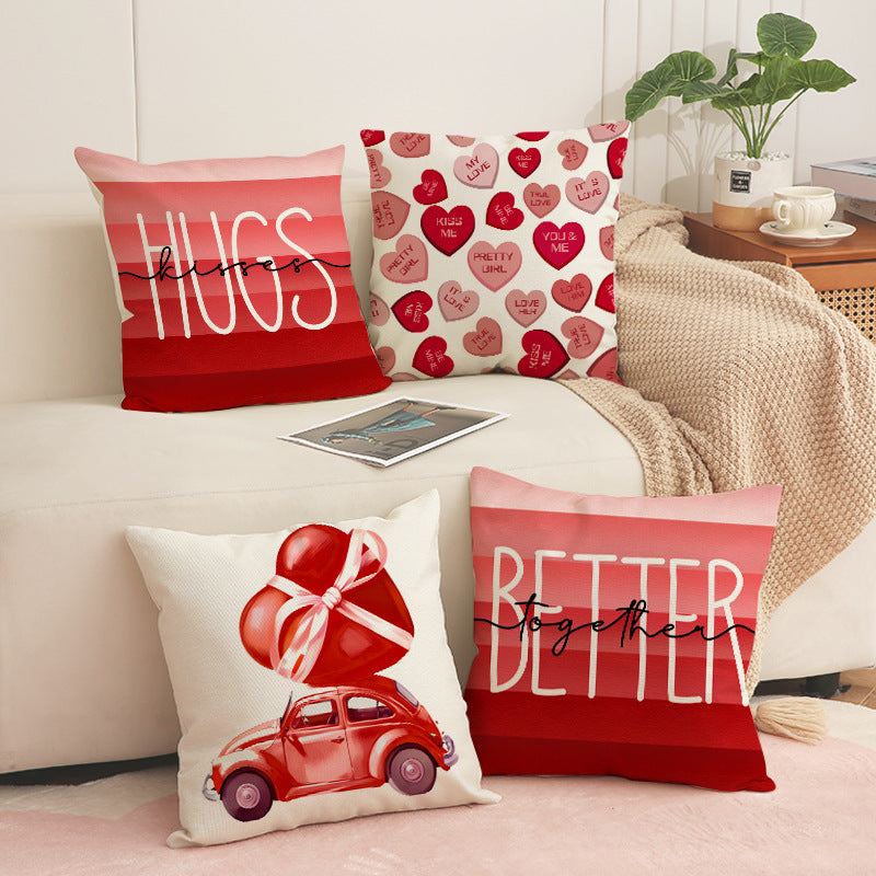 Valentine Red Heart Pillow Covers Set for Sofa Home Decor