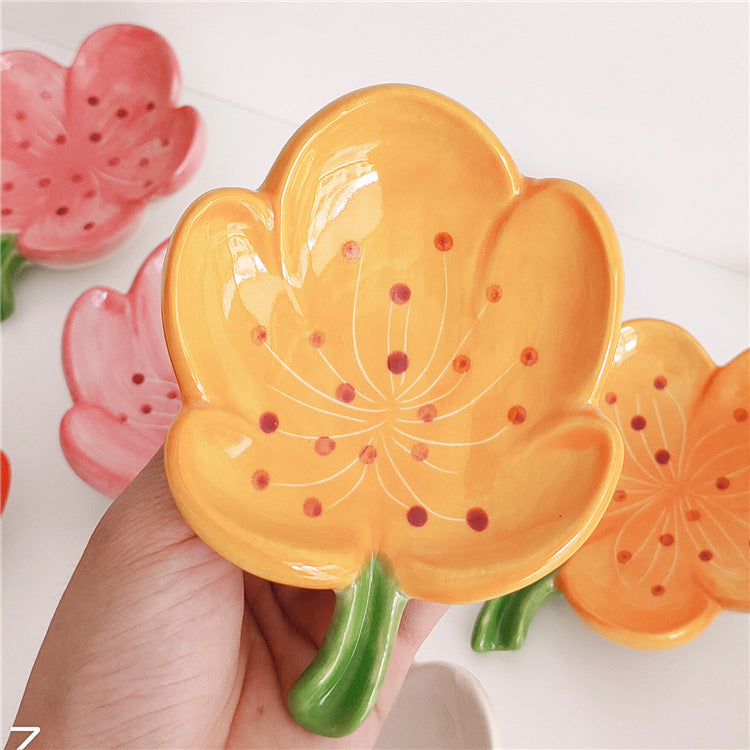 Flower Ceramic Soap Dish Floral Bathroom Tray Decor