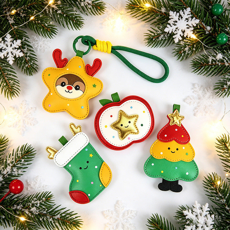 Christmas PU Leather Holiday Charm Keychain Ornament