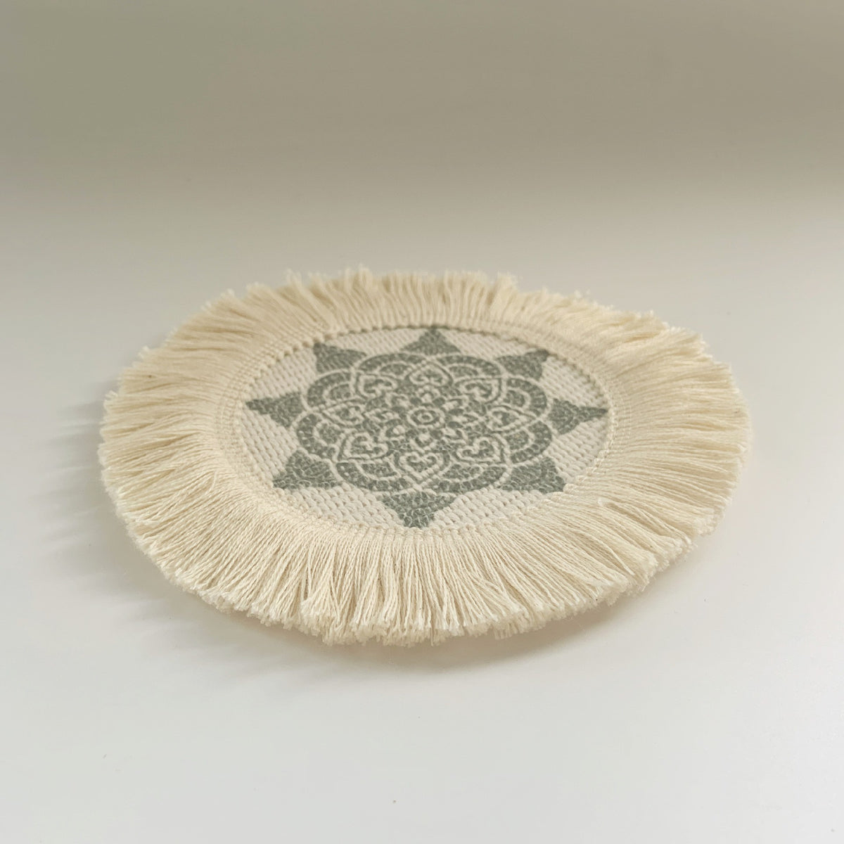 Boho Pattern Round Decorative Drink Coaster Set with Tassels