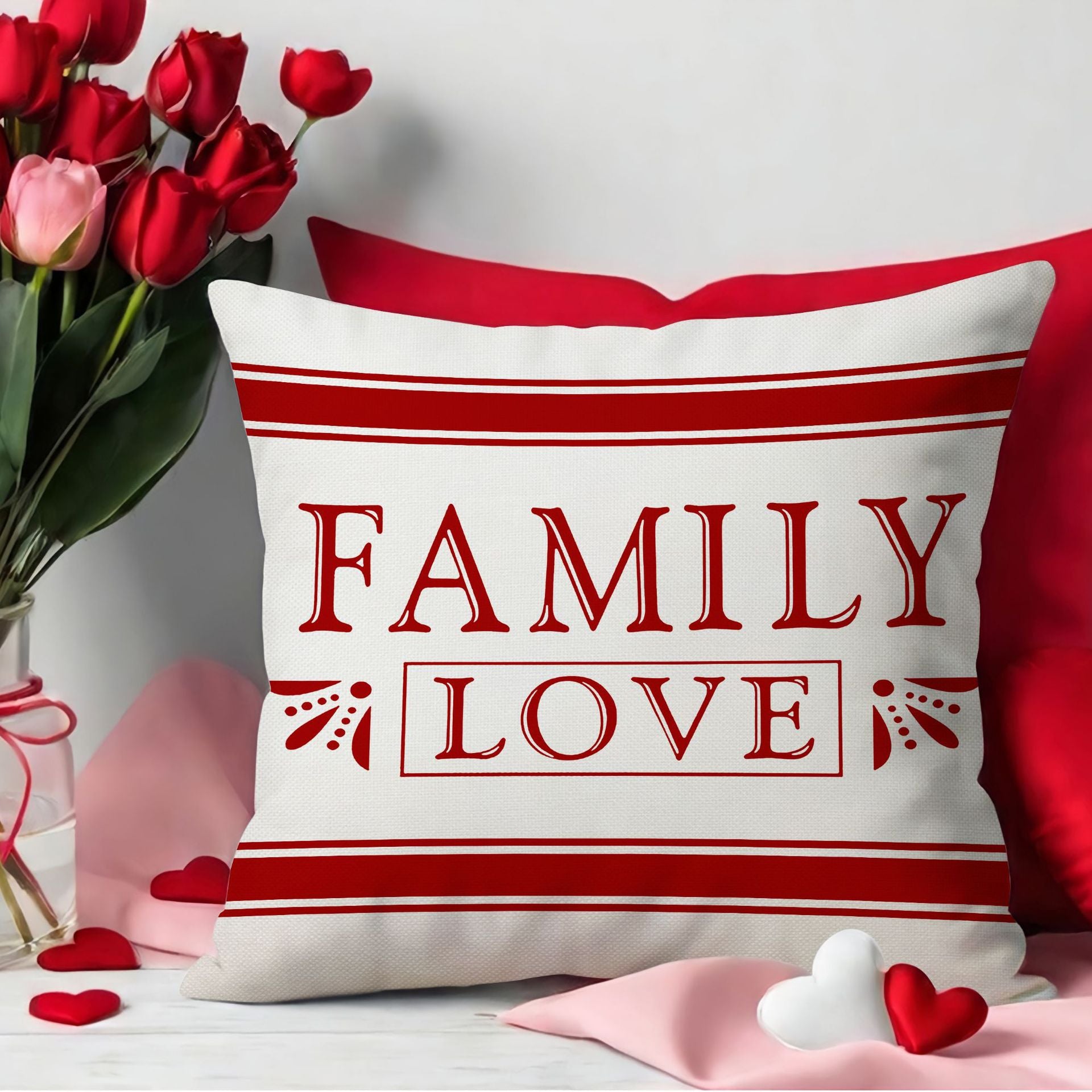 Valentine Red Heart Pillow Cover Family Love Decorative Home