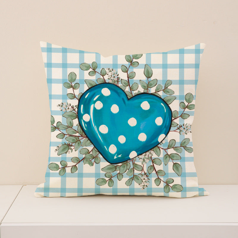 Blue Gingham Valentine Heart Pillow Covers for Home Decor