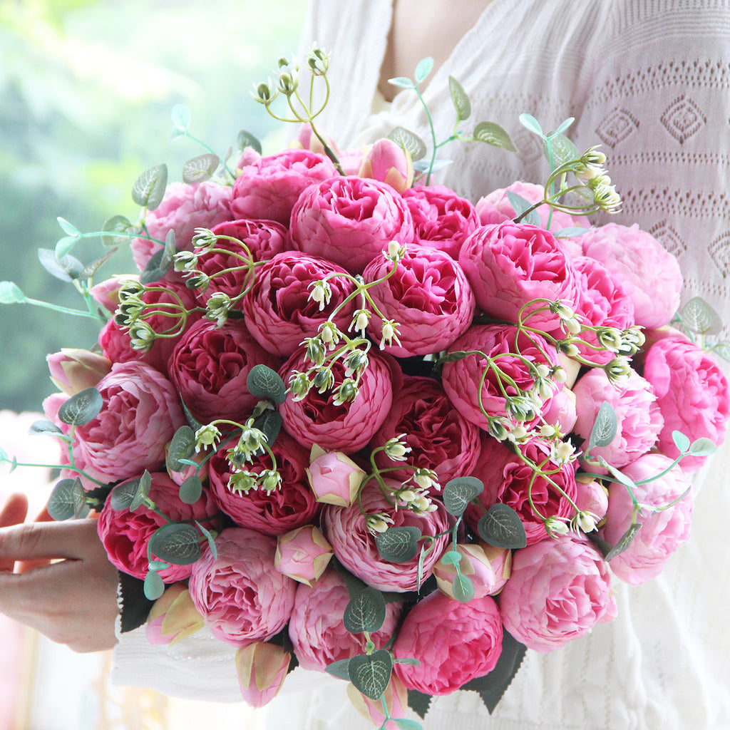 Valentine’s Day Faux Peony Rose Bouquet Silk Floral Decor