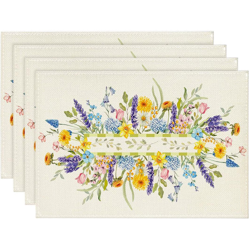 Floral Linen Table Placemats Spring Flower Dining Mats