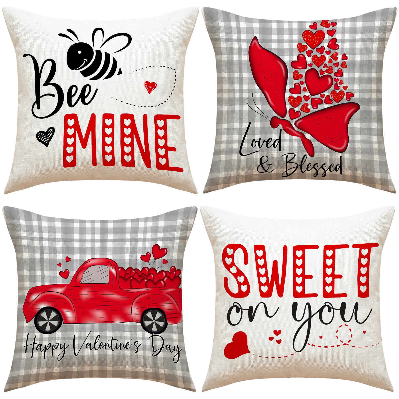 Valentine Heart Throw Pillow Covers Romantic Couples Decor