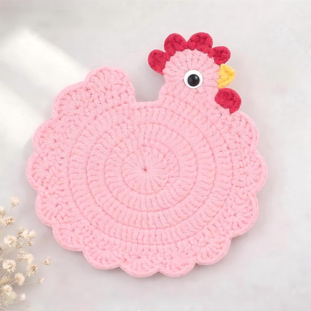 Handmade Crochet Chicken Coaster Placemat Table Decor