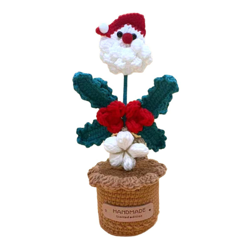 Handmade Crochet Santa Claus Potted Christmas Tabletop Decor