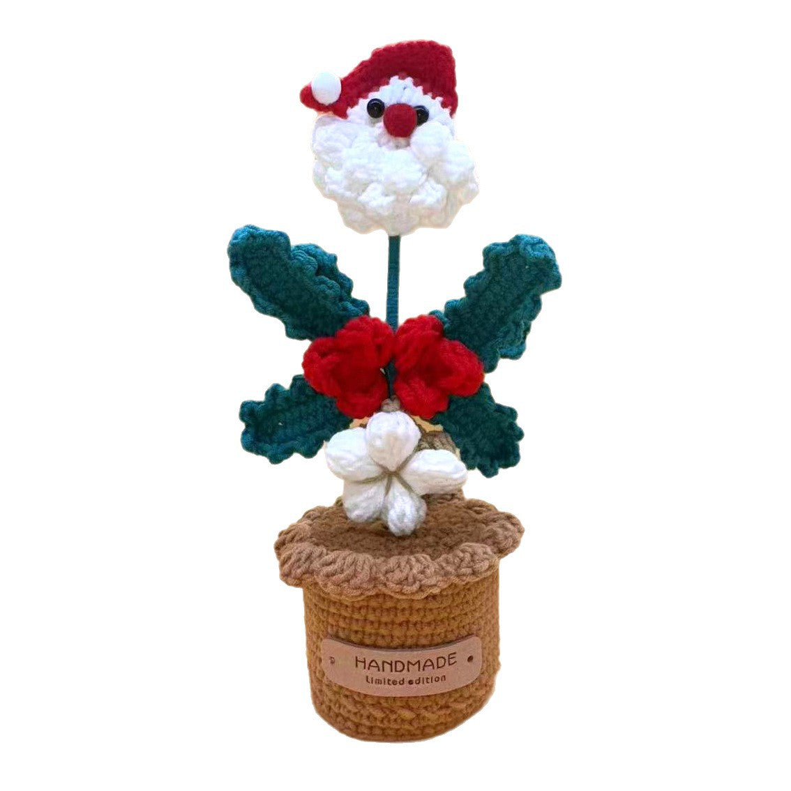 Handmade Crochet Santa Claus Potted Christmas Tabletop Decor