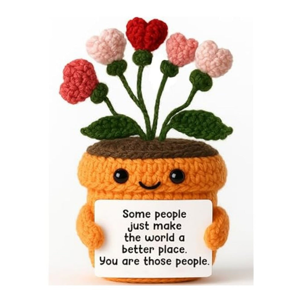 Handmade Crochet Flower Pot Positive Message Gift