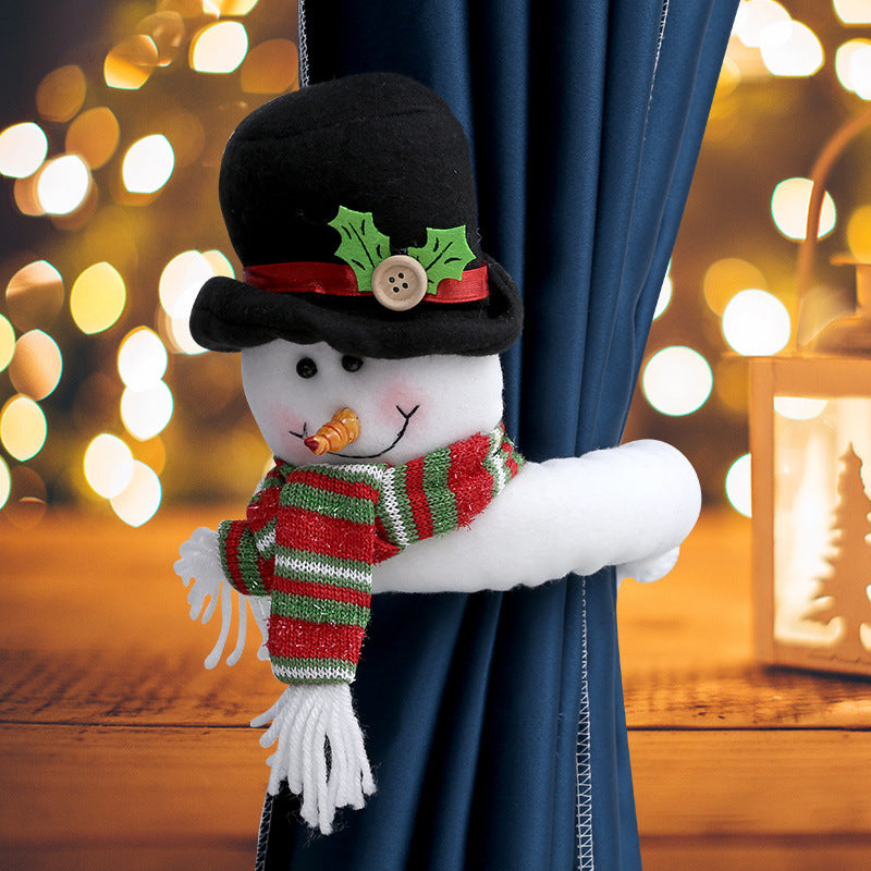 Christmas Fabric Curtain Tiebacks with Santa Snowman Holiday Decor