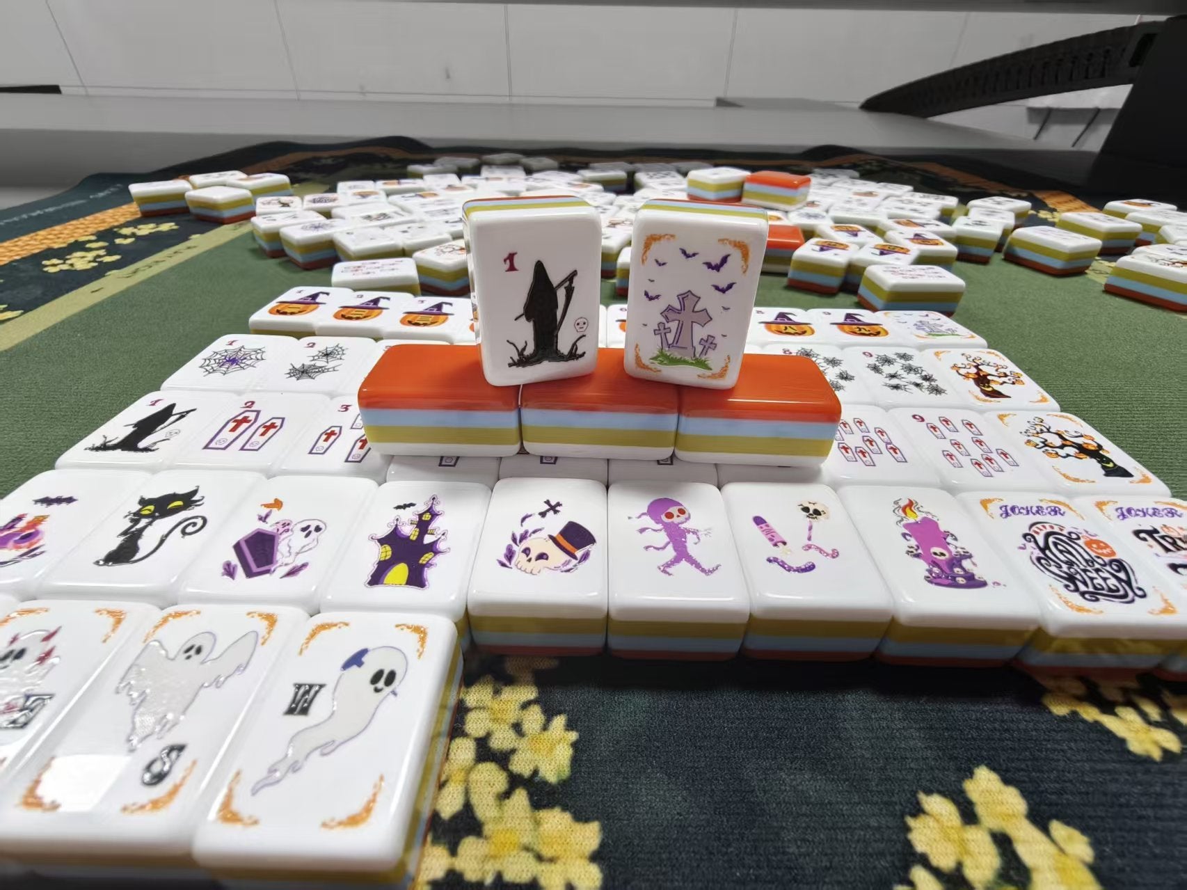 Orange Halloween Mahjong Set Acrylic Game Tiles
