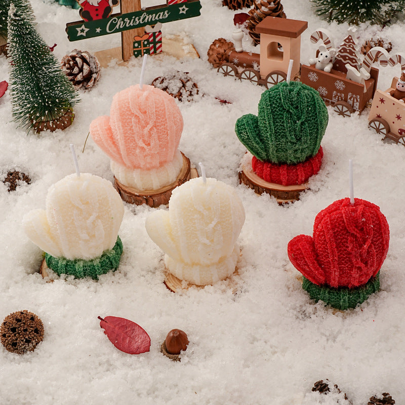 Christmas Mitten Shaped Scented Candle Holiday Gift Decor