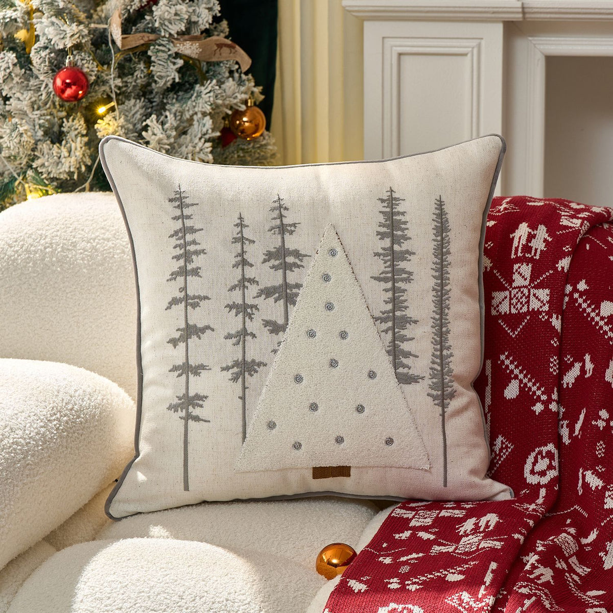 Christmas Embroidered Pillow Covers Gingerbread Snowflake