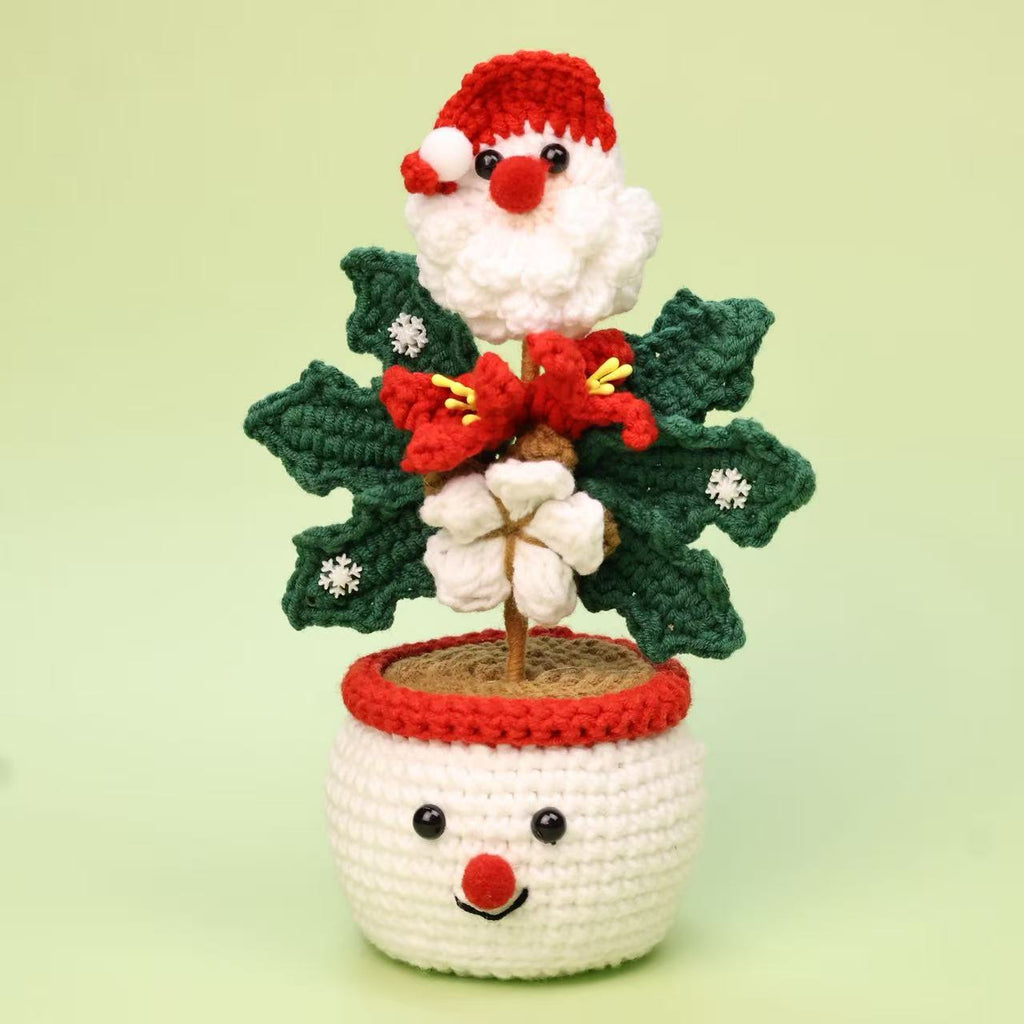 Crochet Christmas Potted Floral Santa Tabletop Decor