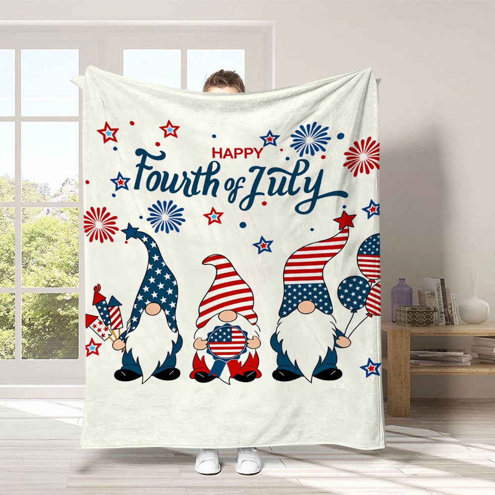 Fourth of July USA Throw Blanket Gnome Star Fireworks