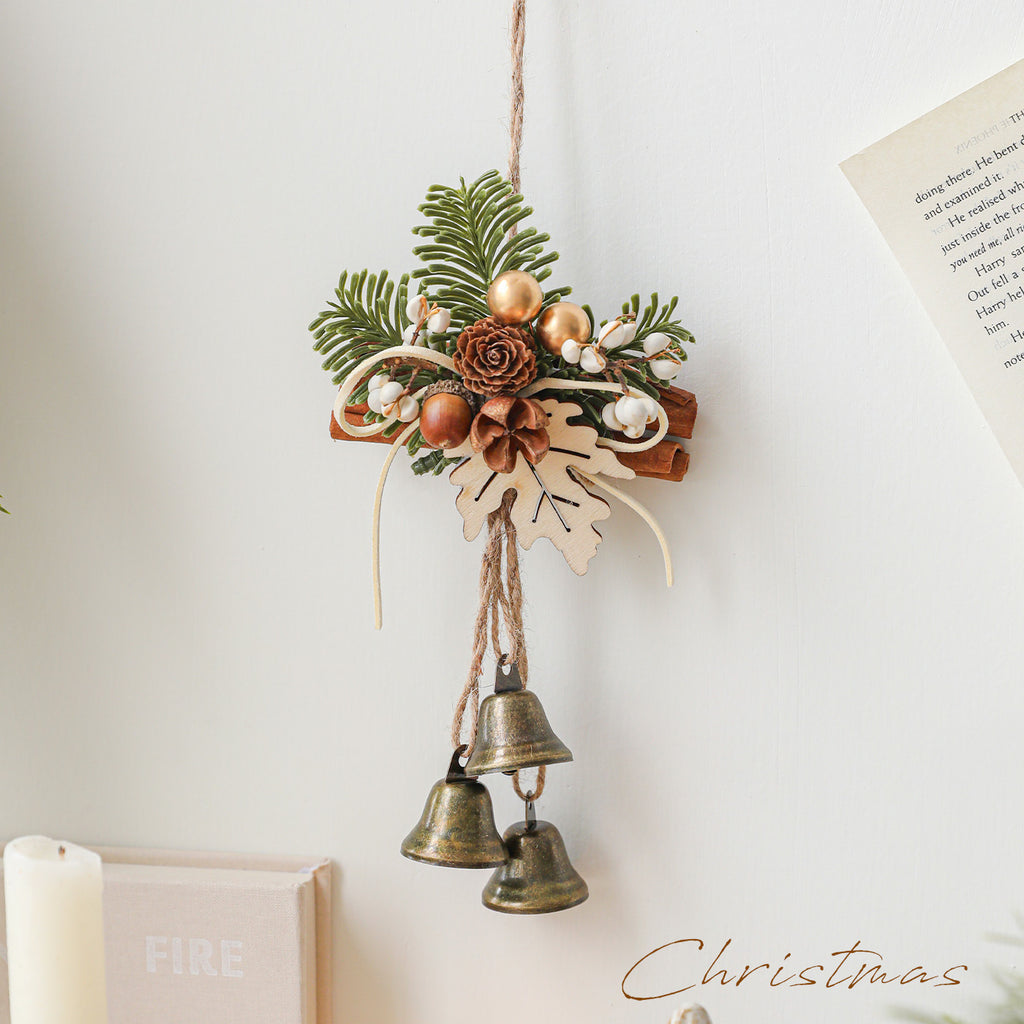 Rustic Christmas Bell Door Hanger Pinecone Decor