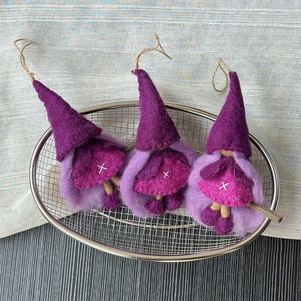 Handmade Wool Felt Purple Witch Hanging Bag Charm