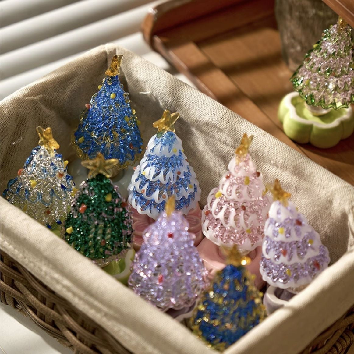 Handcrafted Glass Christmas Tree Figurine Holiday Decor