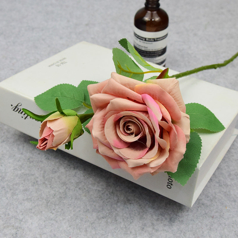 Valentine’s Day Short Stem Double Rose Silk Flower Decor