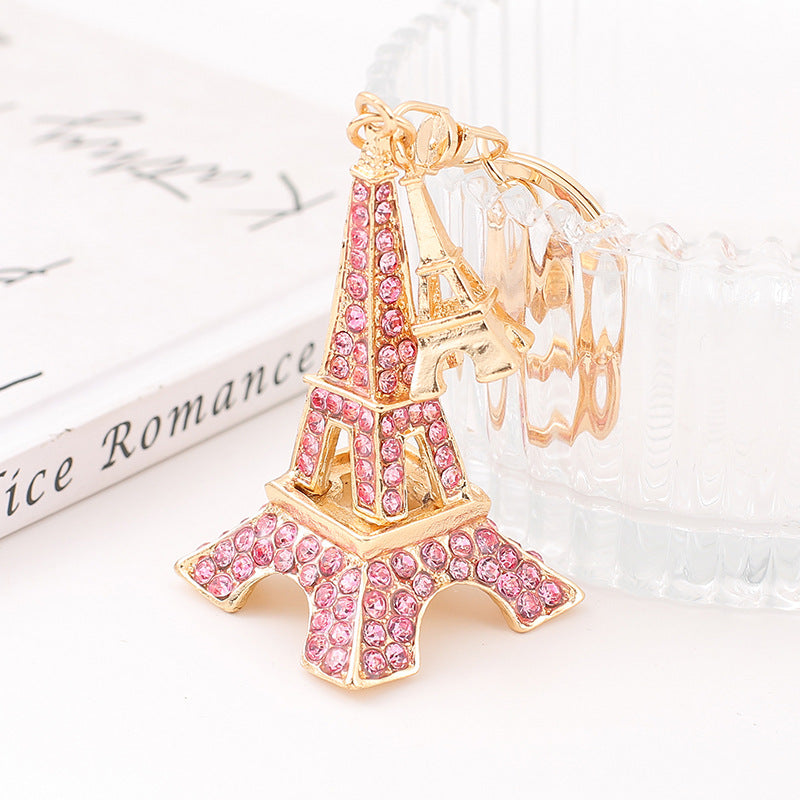 Rhinestone Eiffel Tower Keychain Metal Paris Charm Key Ring