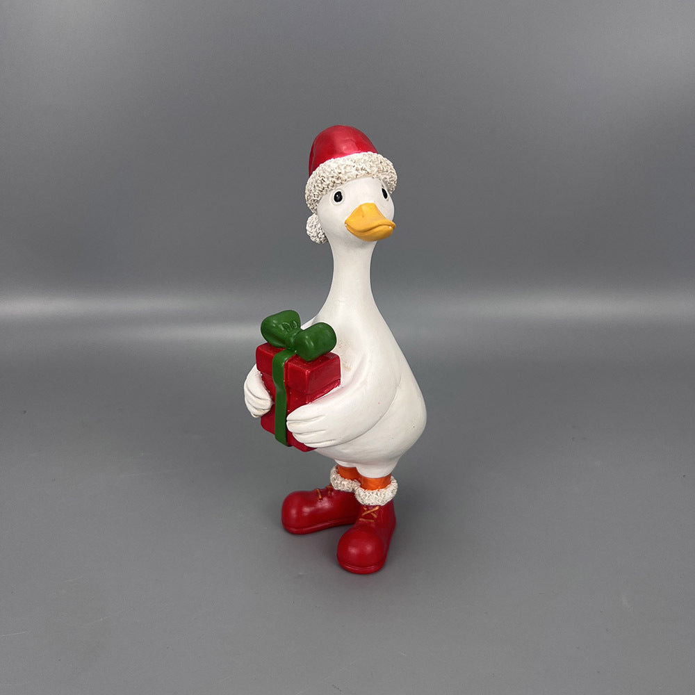 Cute Resin Christmas Duck Figurines Holiday Tabletop Decor