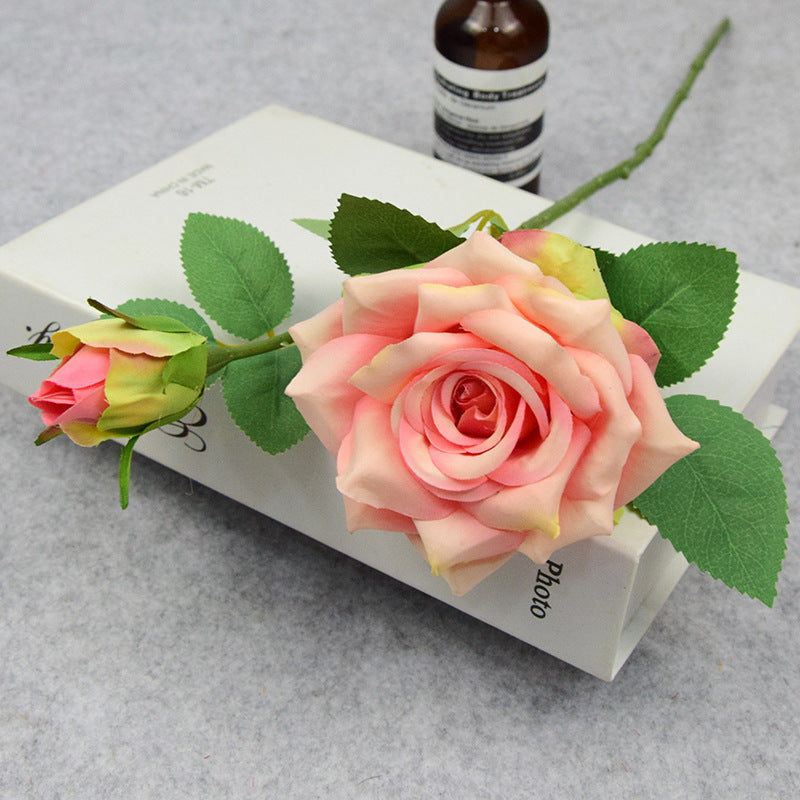 Valentine’s Day Short Stem Double Rose Silk Flower Decor