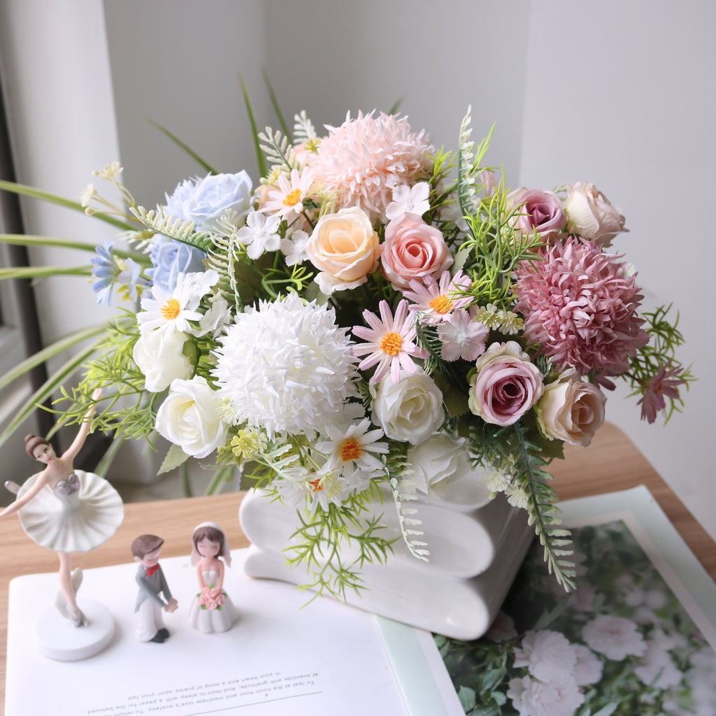 Valentine Faux Thistle Rose Daisy Bouquet Woodland Decor