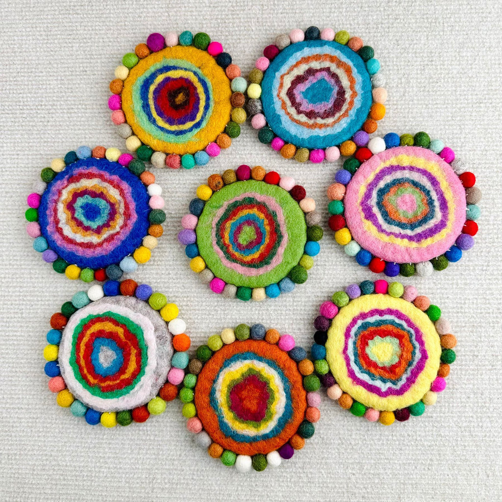 Handmade Felt Coaster Set Wool Dye Round Coasters Hot Pad Table Decor