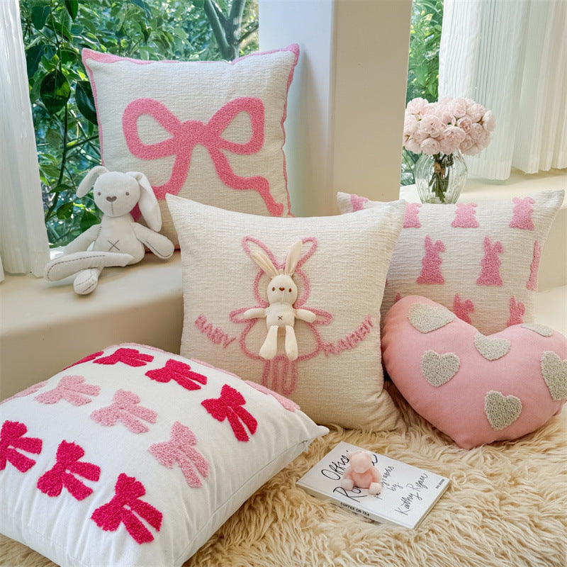 Valentine’s Day Pink Heart Bow Pillow Cover Sofa Decor