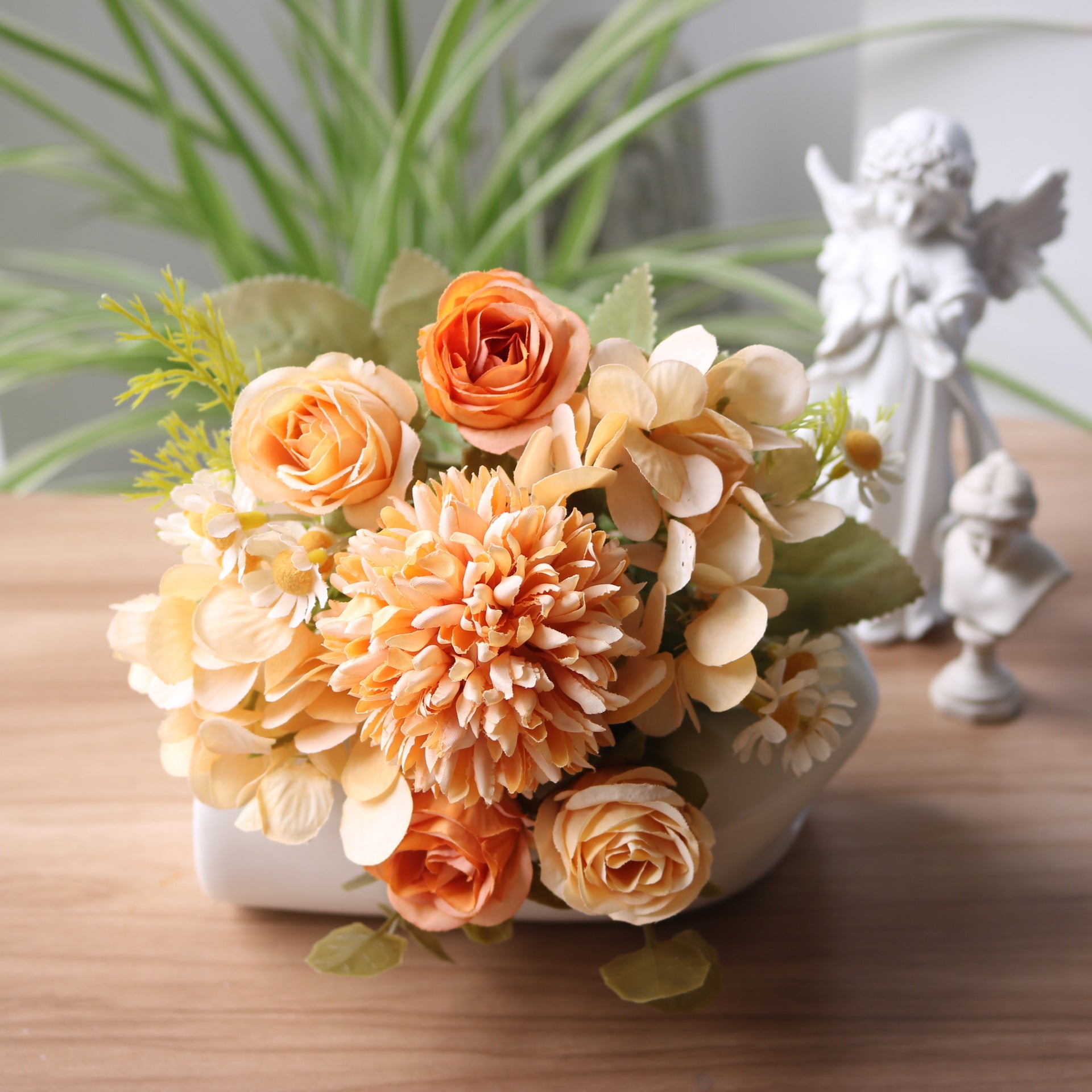 Valentine 7-Stem Faux Autumn Rose Hydrangea Daisy Bouquet