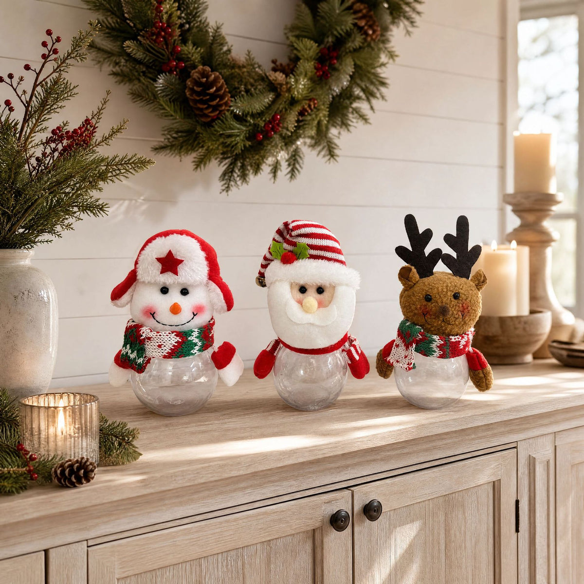 Christmas Candy Jar Figurine Holiday Tabletop Decoration