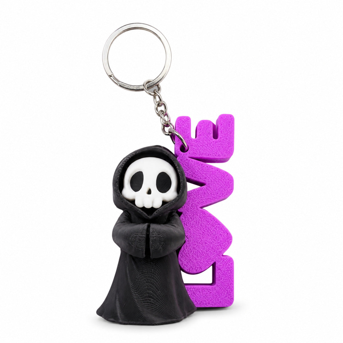 3D Printed Skull Heart Keychain PLA Gothic Gift Accessory