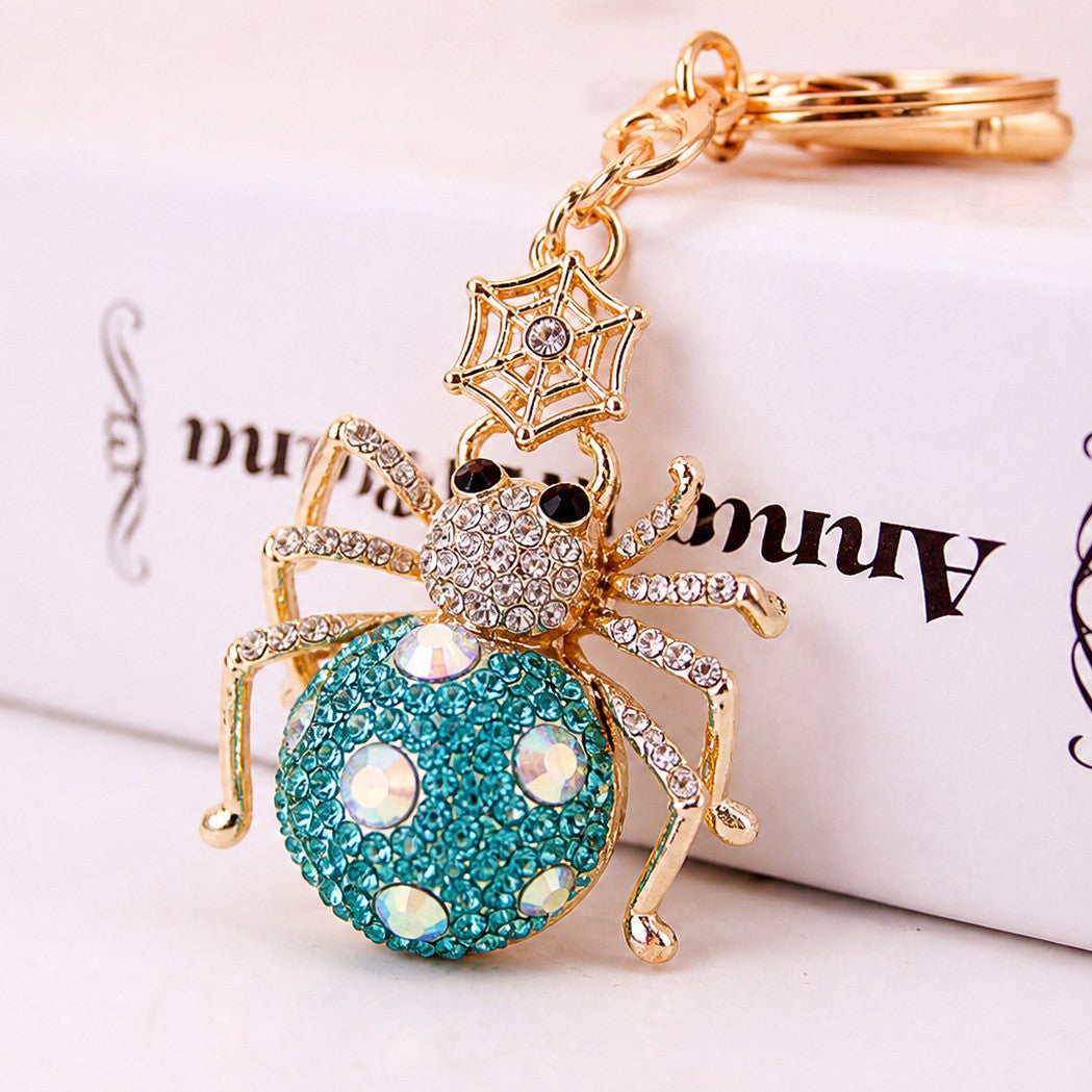 Crystal Spider Keychain Sparkling Charm with Metal Ring