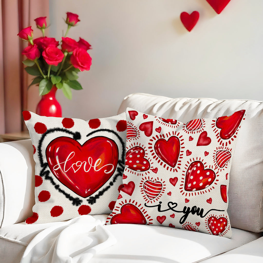 Red Heart Valentines Pillow Covers Set Love Quotes Decor